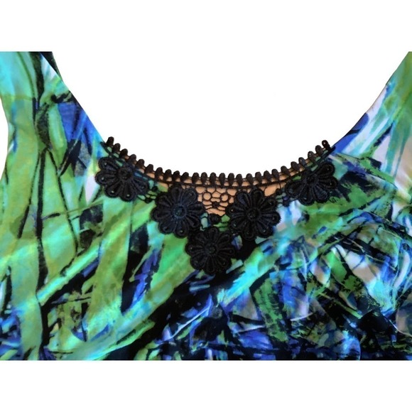 EMMA & MICHELE STRETCH KNIT TROPICAL BLOUSON SCOOP NECK TANK DRESS 14 - Picture 6 of 8